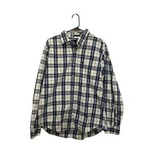 American Eagle Outfitters Plaid Button Up Dress Shirt Mens Size XL White Blue